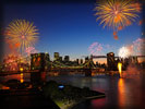 Brooklyn Bridge, Midtown Manhattan, New York, Fireworks, Twilight