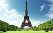 Eiffel Tower, Paris, Green Grass, Sky