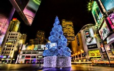 Blue Christmas Tree, Neon Lights, Street