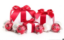 Red Christmas Baubles with Presents