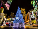 Blue Christmas Tree, Neon Lights, Street