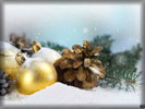 Gold Christmas Baubles with a Pine Branch