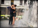 Love Couple kissing near Fountain