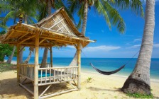 Beach and Sea, Hut, Palm Trees