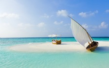 Beach and Sea, Boat, White Sand